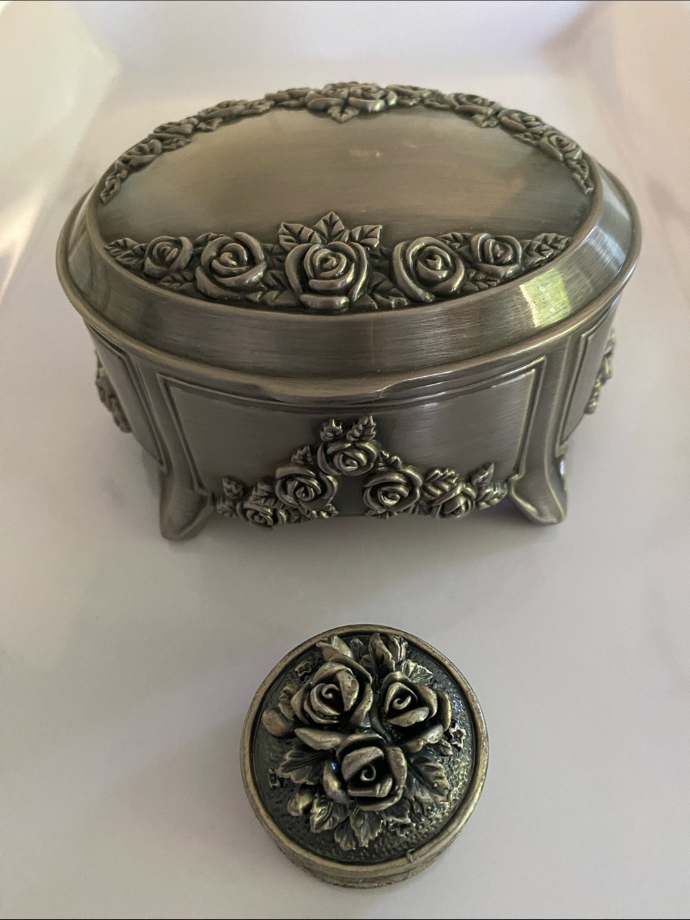 Vintage Things Remembered Silver Floral Music Box - Titanic My Heart Will Go On